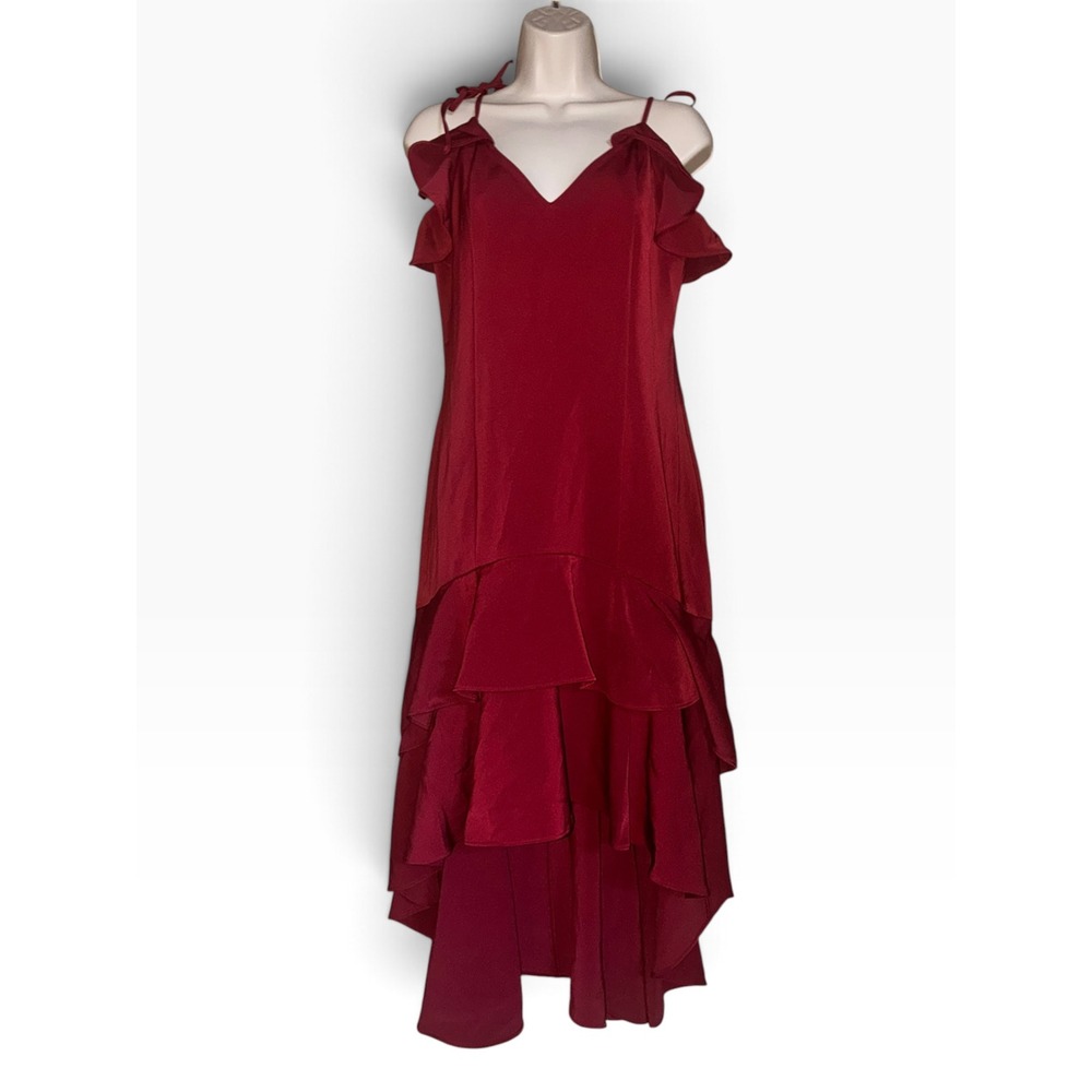 Express Maxi Dress Womens 12 Red NWT Tiered Ruffle Cold Shoulder Wedding Guest